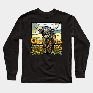 Sunflower Stained Glass Highland Cow #7 Long Sleeve T-Shirt